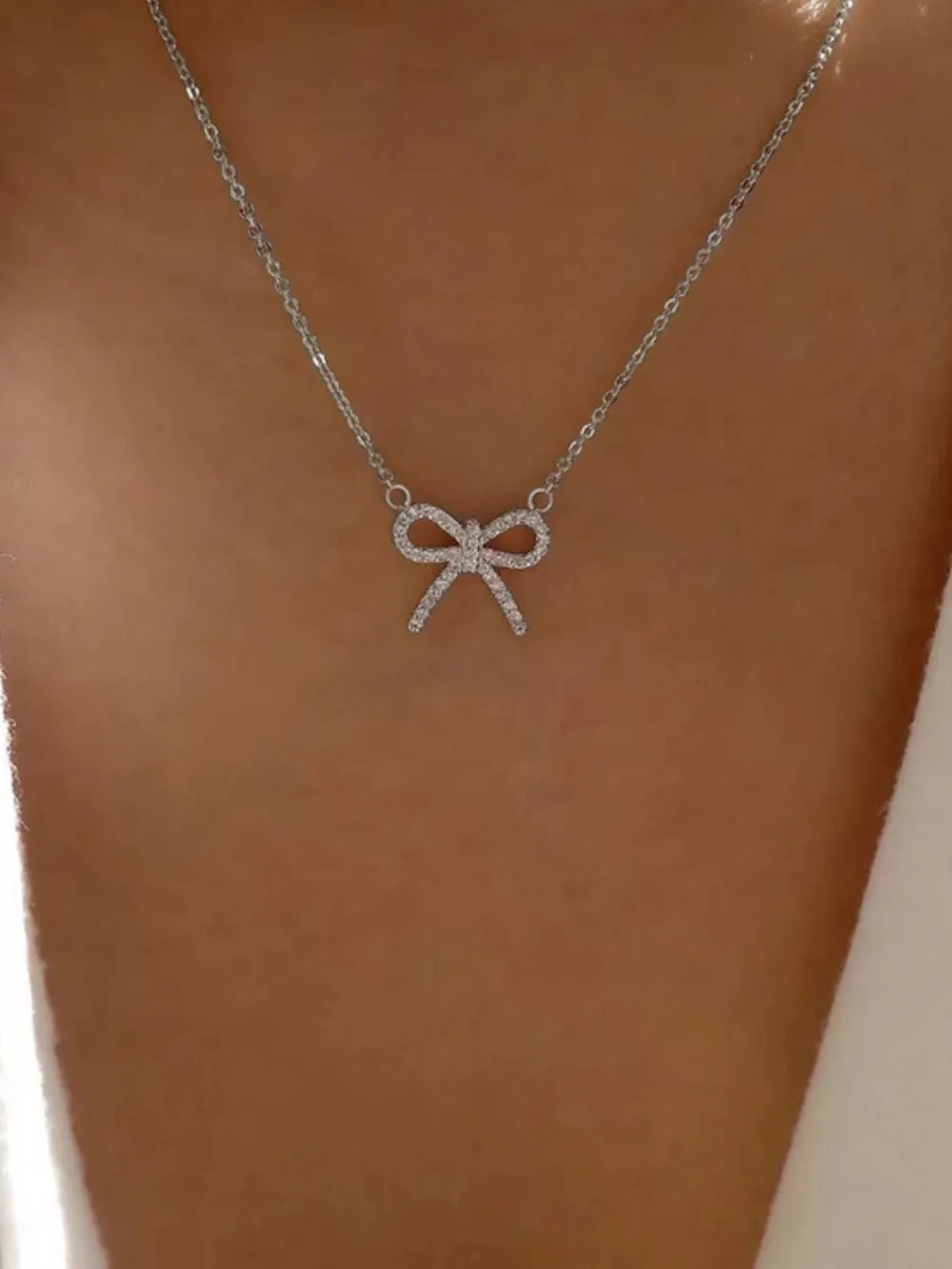 Zircon Bow Pendant Necklace, image 2