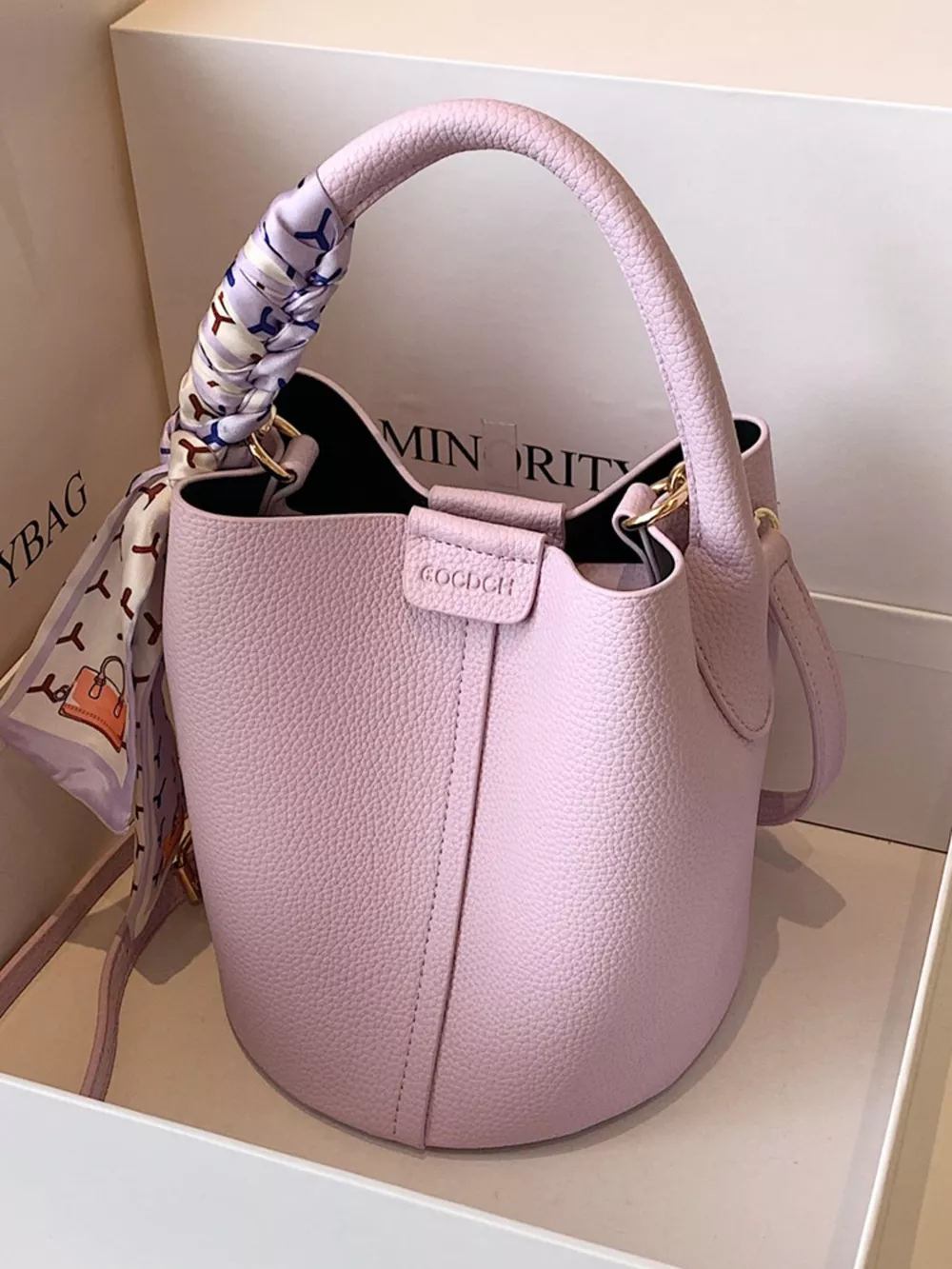 Bucket Crossbody Bag with Scarf Accent, image 3