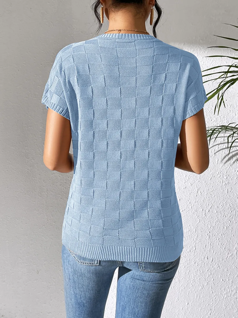 Round Neck Short Sleeve Knit Top, image 3