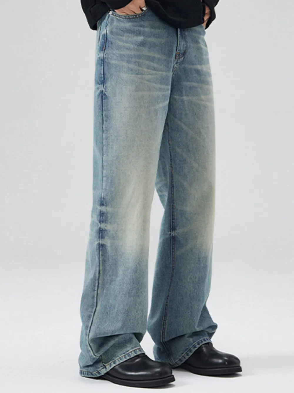 Men's Full Size Washed Cat Whiskers Bootcut Jeans Plus Size, image 2
