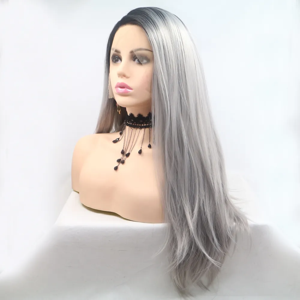 13*3" Lace Front Wigs Synthetic Long Straight 24" 130% Density, image 4