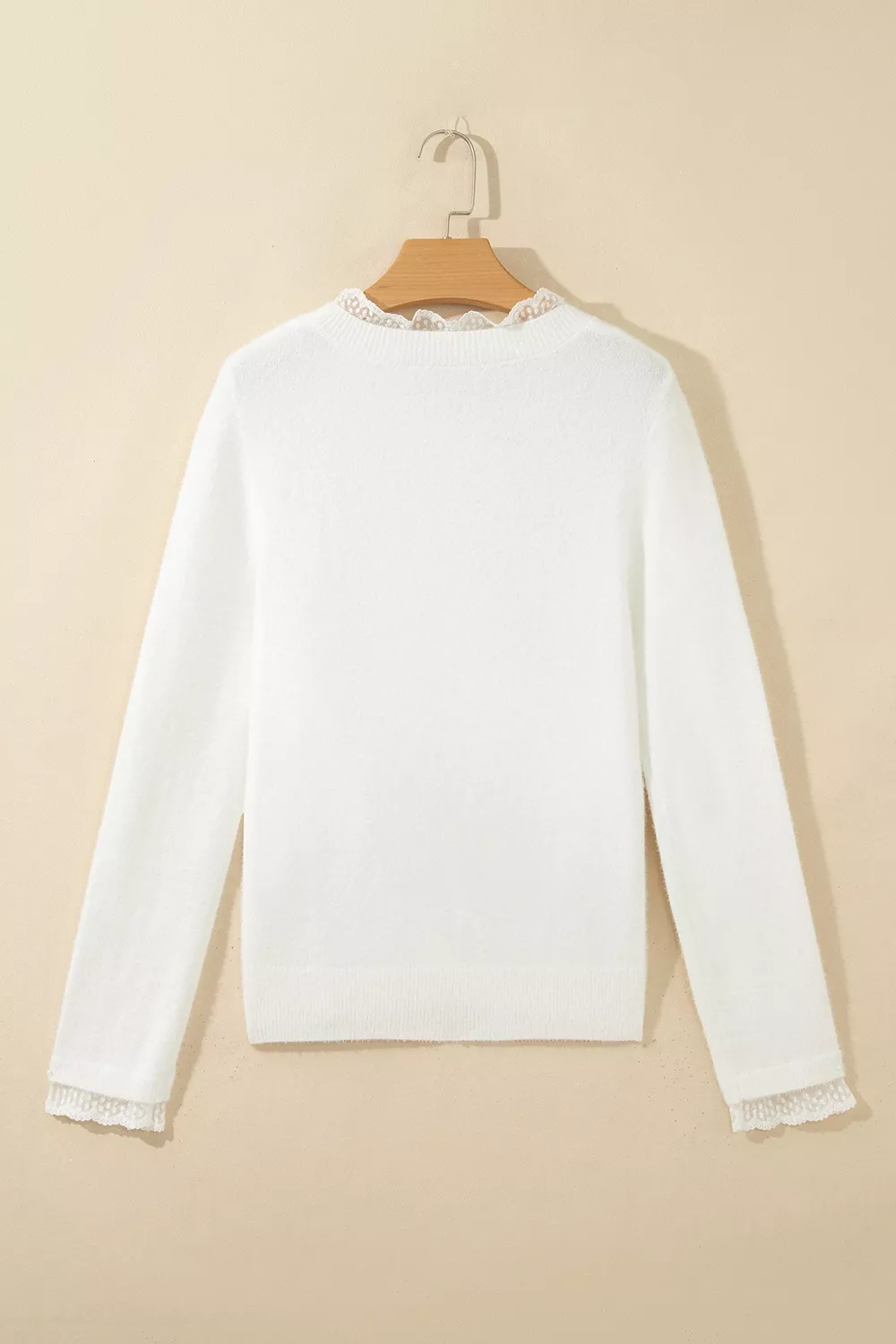 Lace Trim Neck Cuff Patchwork Long Sleeve Pullover Sweater, image 6