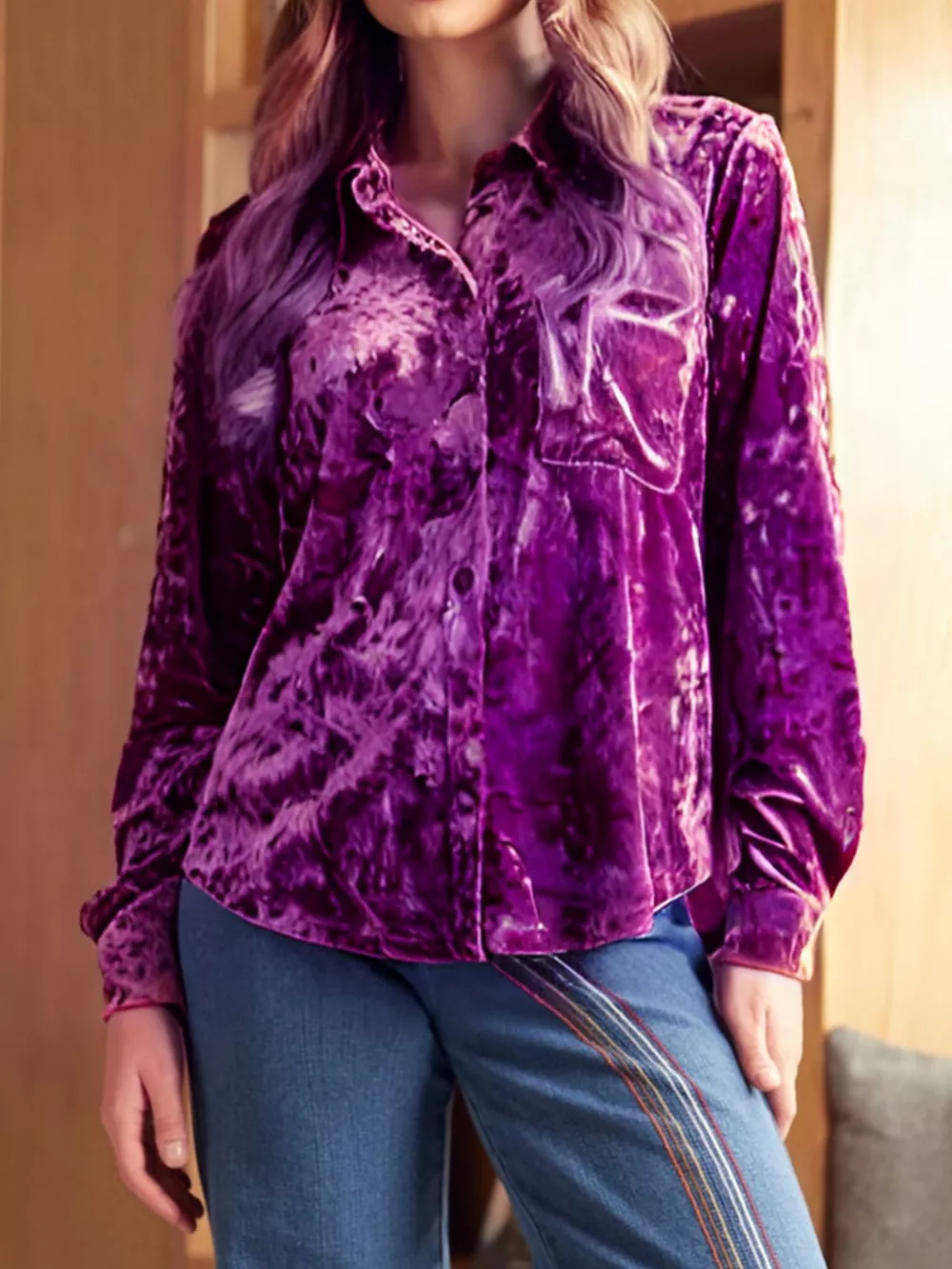 Velvet Button-Down Long Sleeve Shirt, image 12