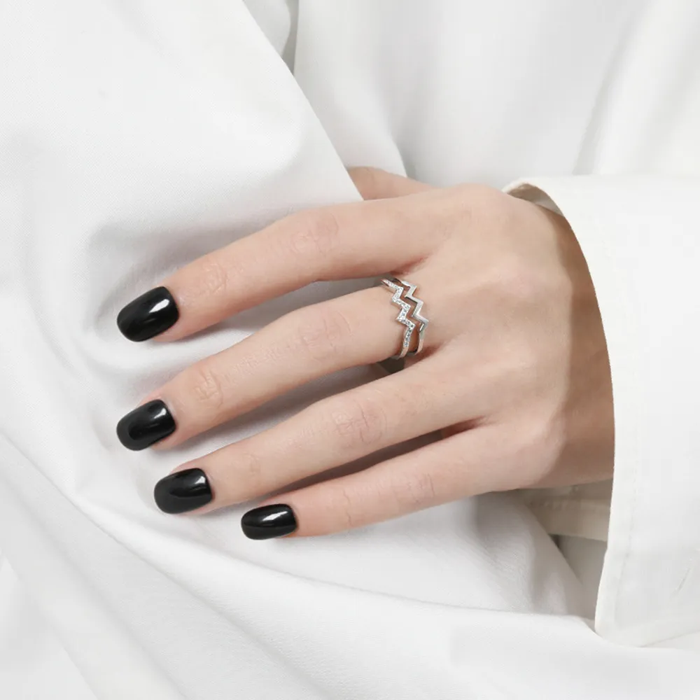 Wave Shape Inlaid Zircon Open Ring, image 5