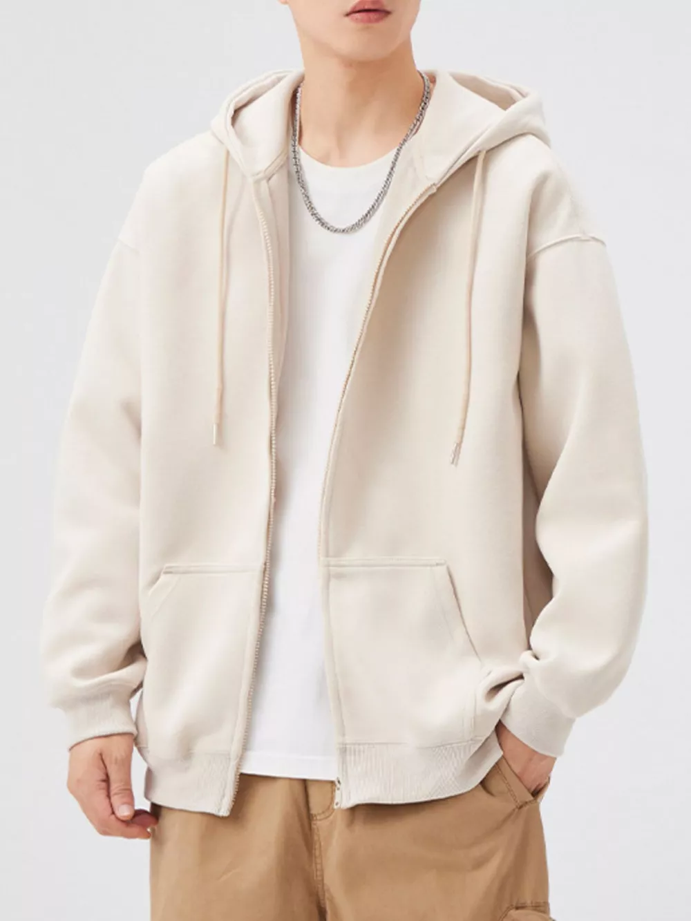 Men's Casual Loose Fit Zip-Up Hoodie