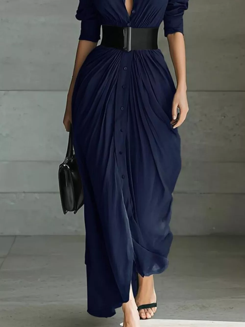 Full Size Button Front Ruched Shirt Maxi Dress Plus Size, image 10