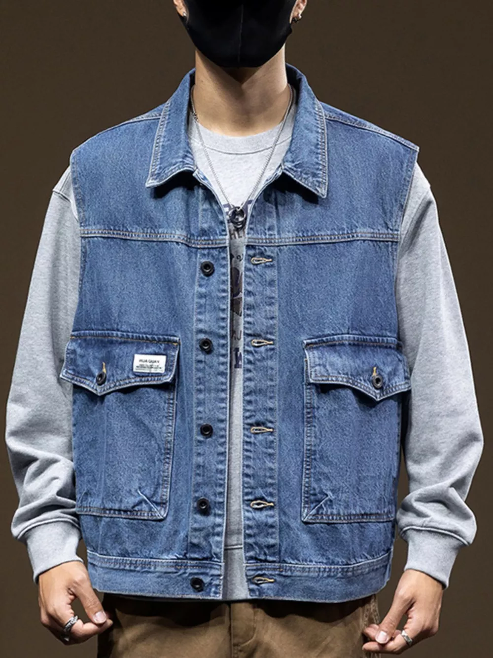 Men's Plus Size Button Up Denim Vest with Pockets, image 3