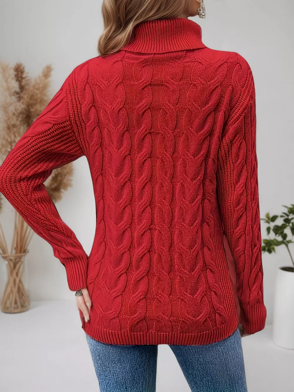 Cable Knit Turtleneck Long Sleeve Sweater, image 25