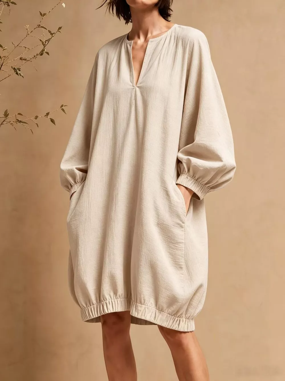 Casual Loose-Fit Balloon Sleeve Mini Dress with Pockets, image 4