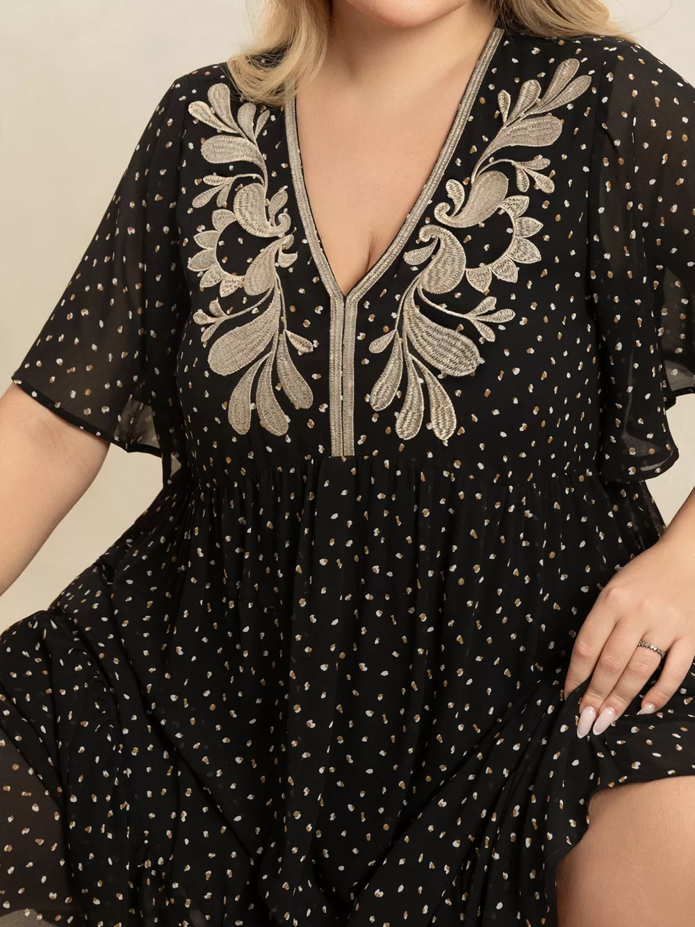 Plus Size Printed V-Neck Flutter Sleeve Maxi Dress, image 2