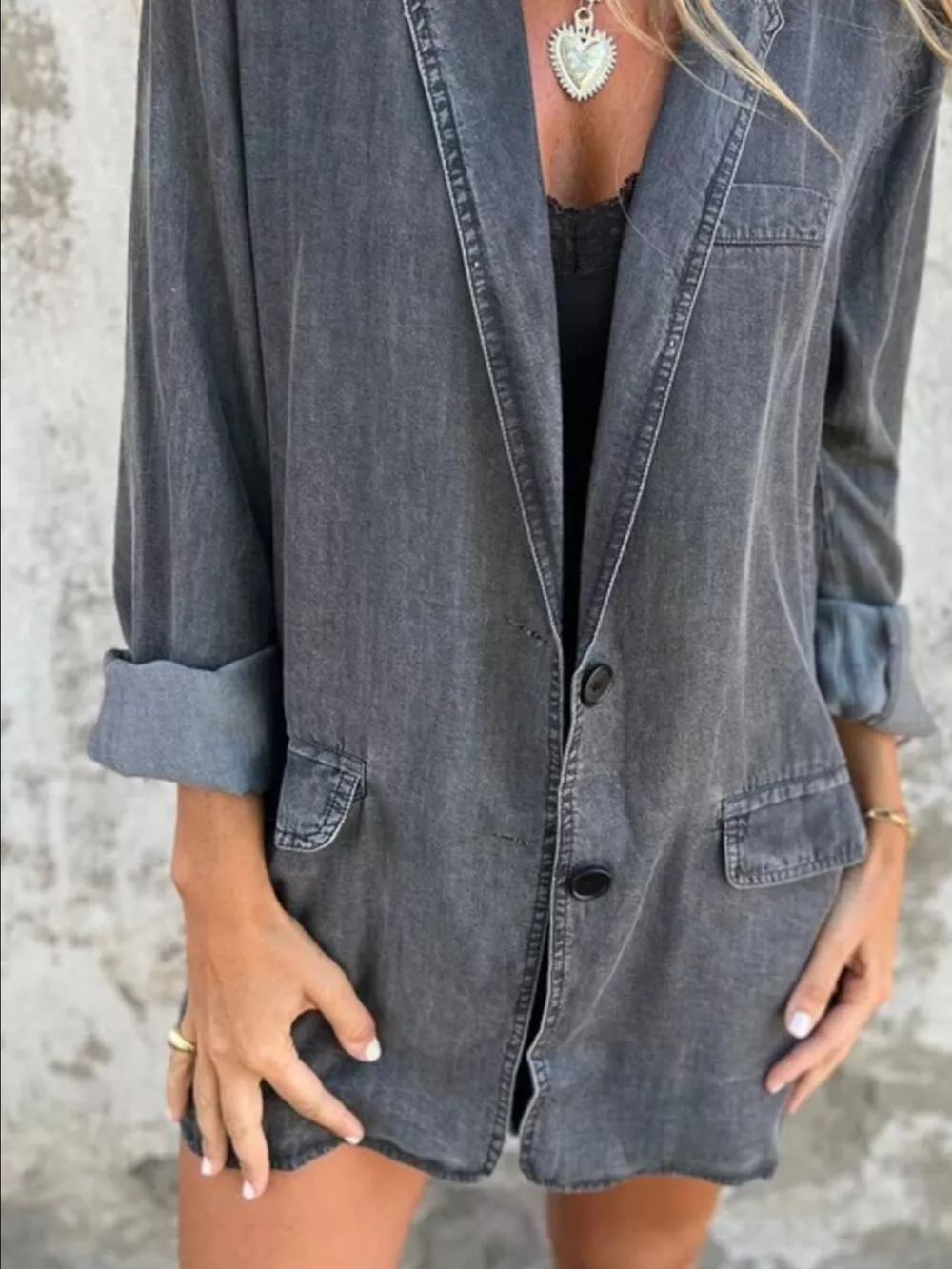 Full Size Button Down Denim Blazer Plus Size, image 4
