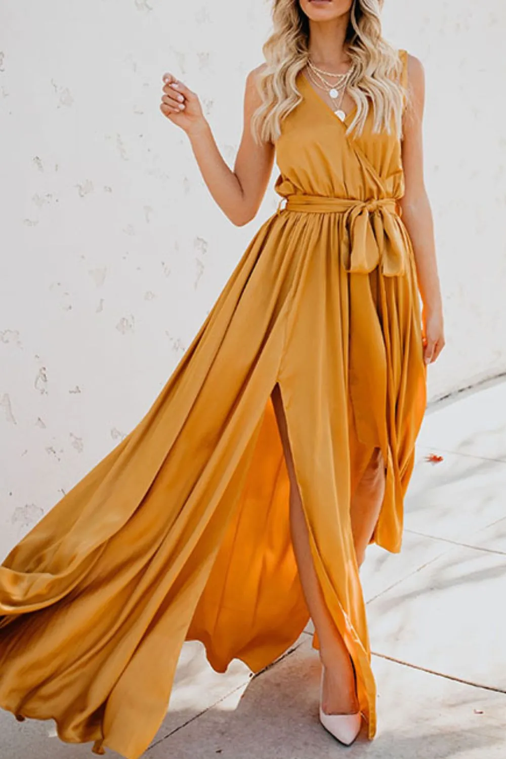 Surplice Tie Waist Maxi Dress, image 3