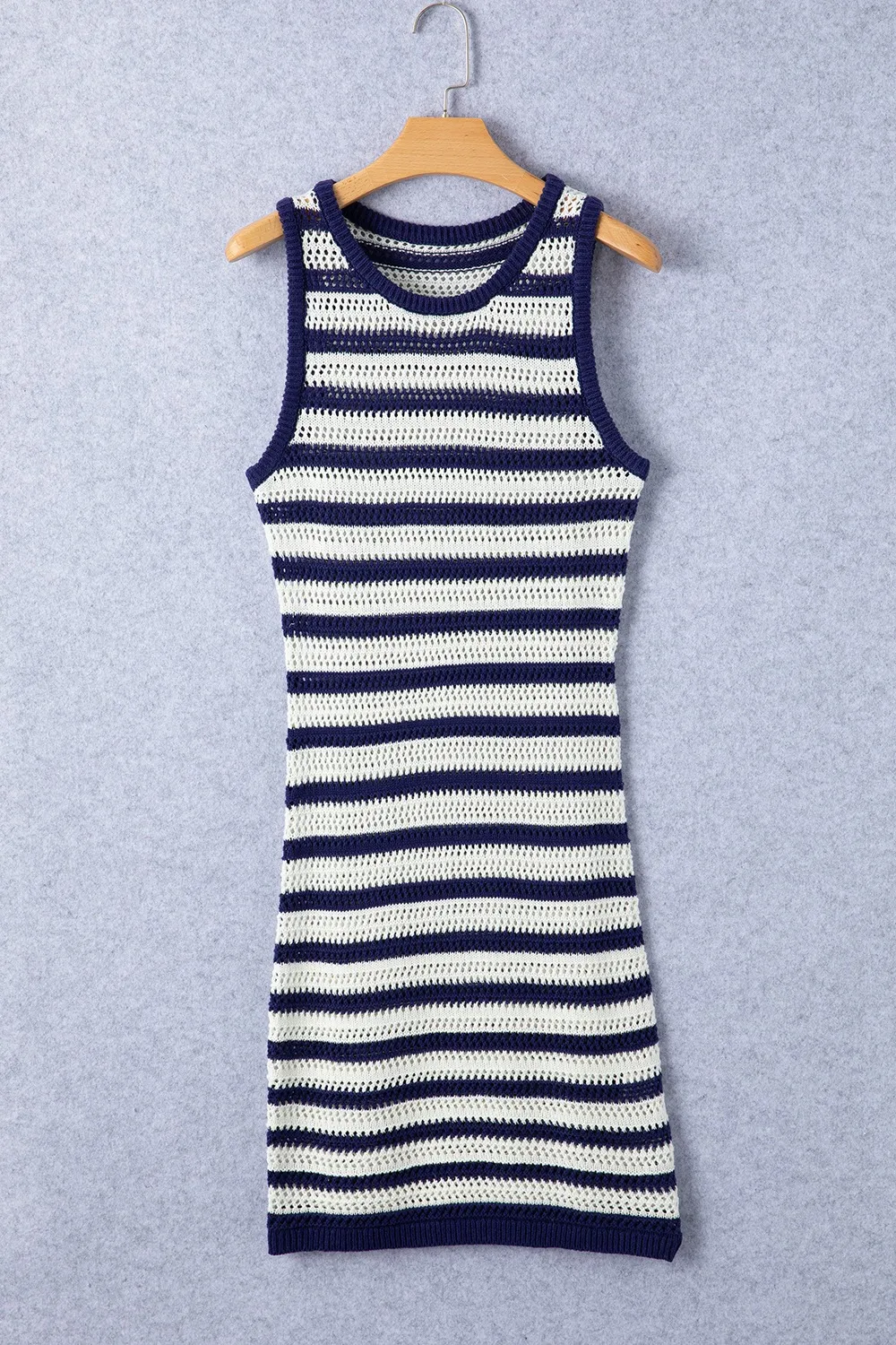 Stripe Hollowed Knit Sleeveless Sweater Dress, image 6