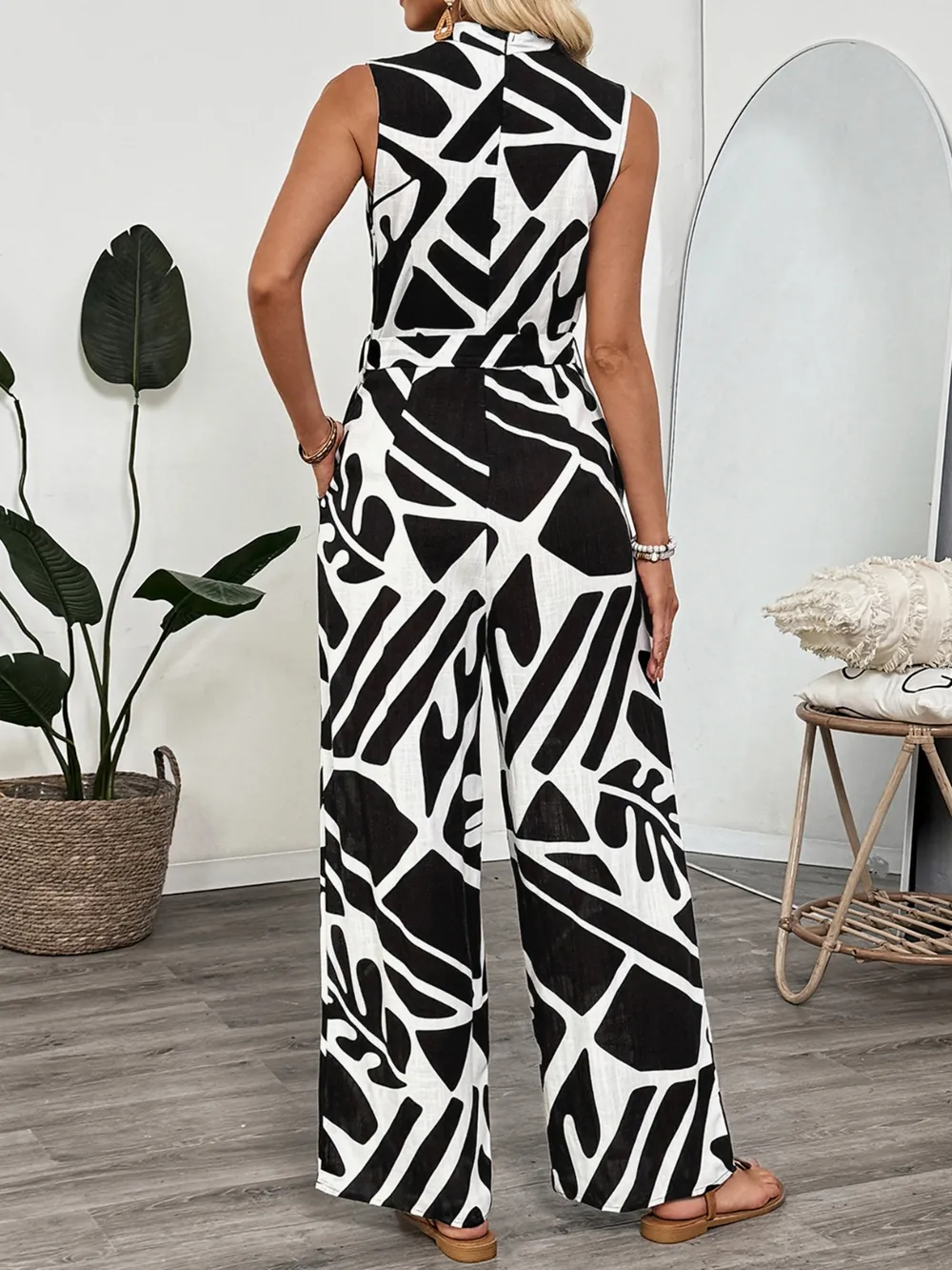 Printed Sleeveless Wide Leg Jumpsuit, image 3