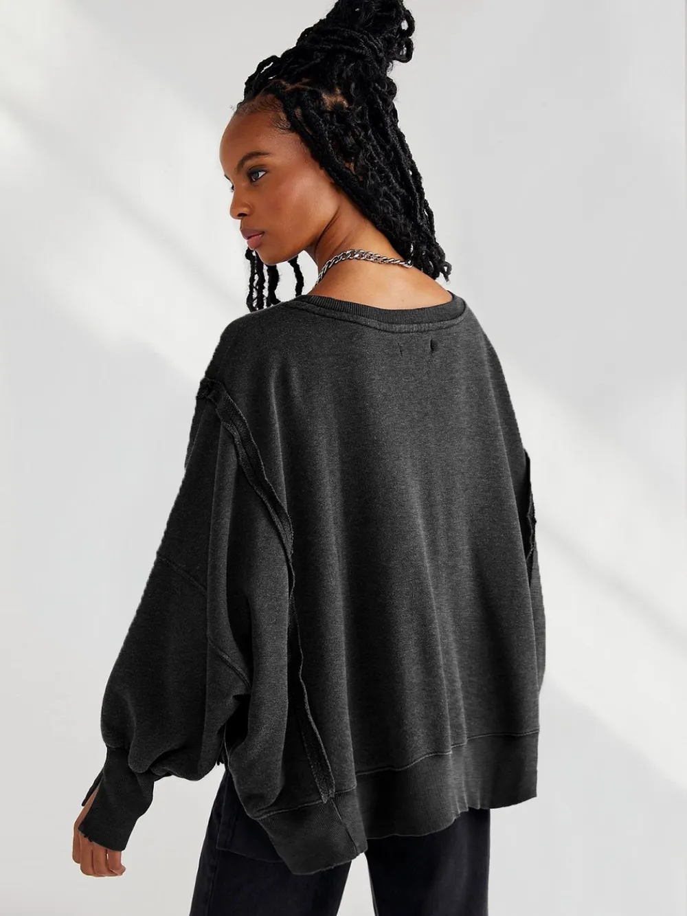 Slit Round Neck Dropped Shoulder T-Shirt, image 3