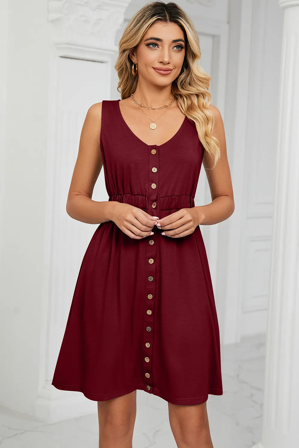 Buttoned Wide Strap Mini Dress, image 3
