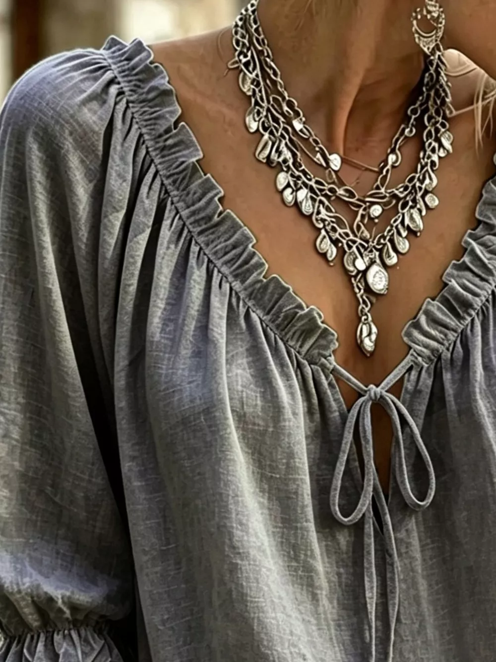 Frill Tie Neck 3/4 Sleeve Blouse, image 3