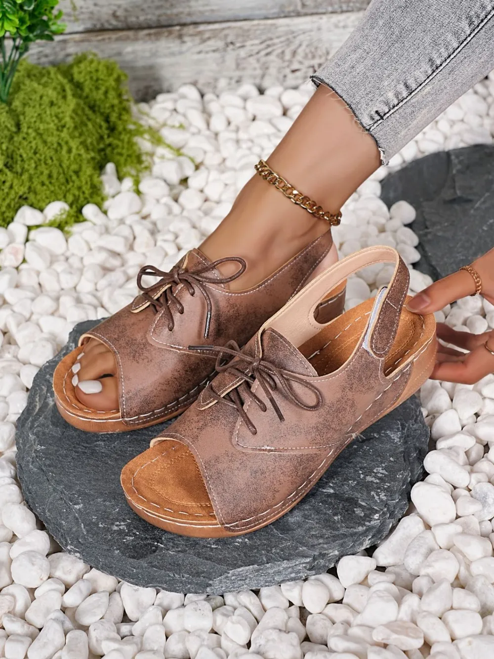 Lace Up Wedge Sandals, image 4