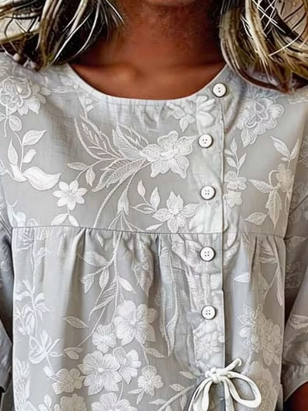 Full Size Embroidered Floral Tie Front Shirt Plus Size, image 14