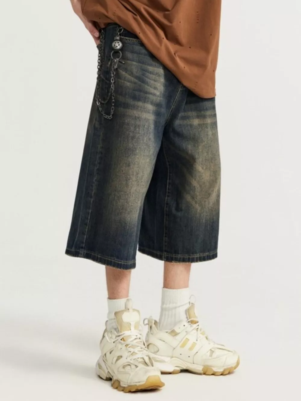 Men's Washed Wide Leg Demin Shorts, image 3