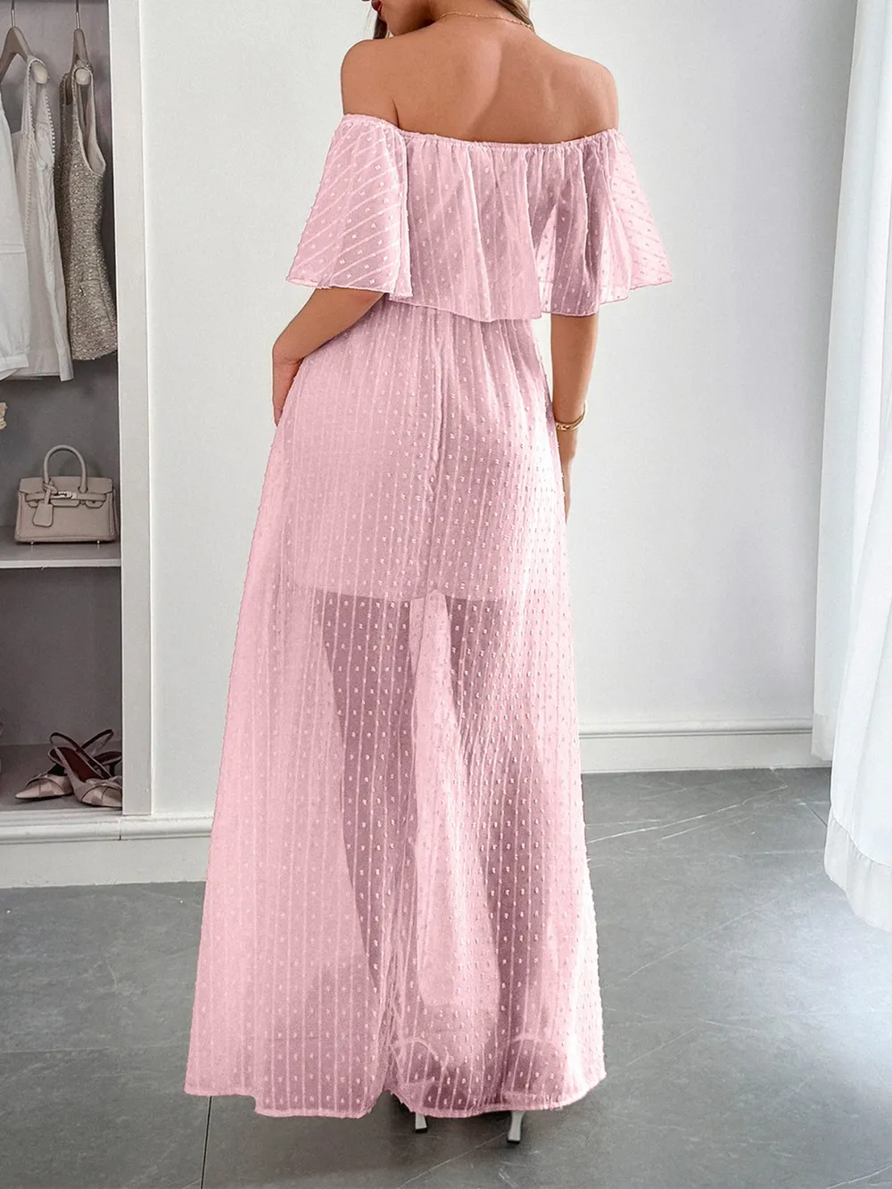 Swiss Dot Off Shoulder Maxi Dress, image 3
