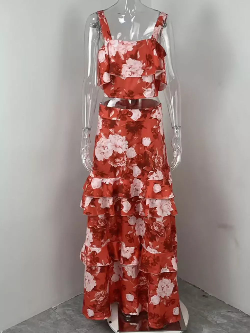 Floral Print Ruffle Cami and Skirt Two-Piece Set, image 12