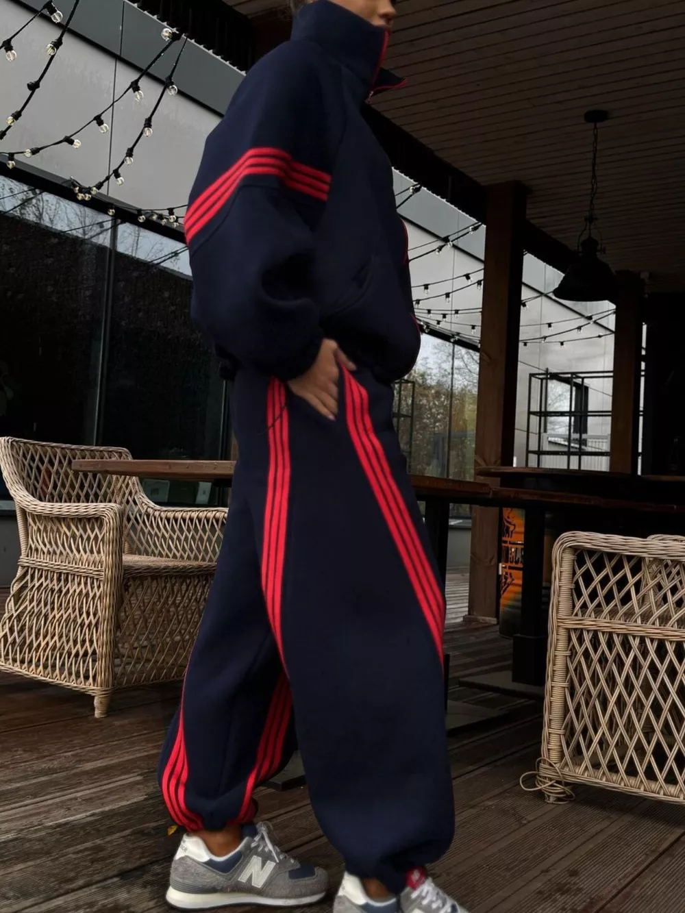 Contrast Striped Zip Up Top and Pants Set, image 7