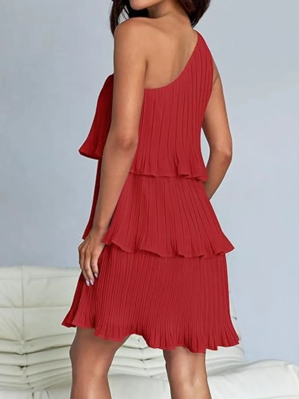 Layered Single Shoulder Mini Dress, image 6