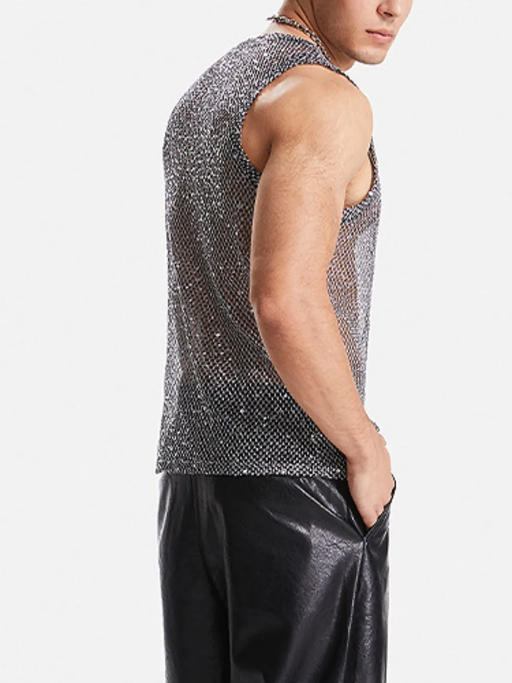 Men's Sequin Round Neck Tank, image 2