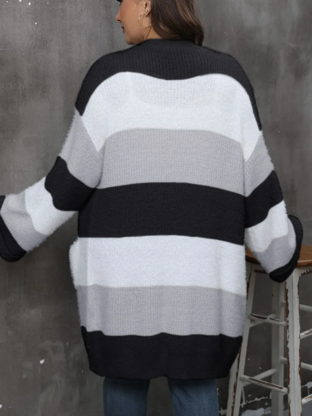 Plus Size Open Front Long Sleeve Cardigan, image 2
