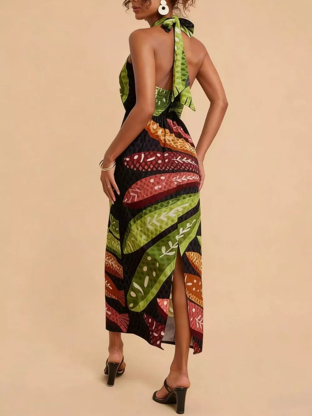 Tropical Print Halter Neck Midi Dress, image 6