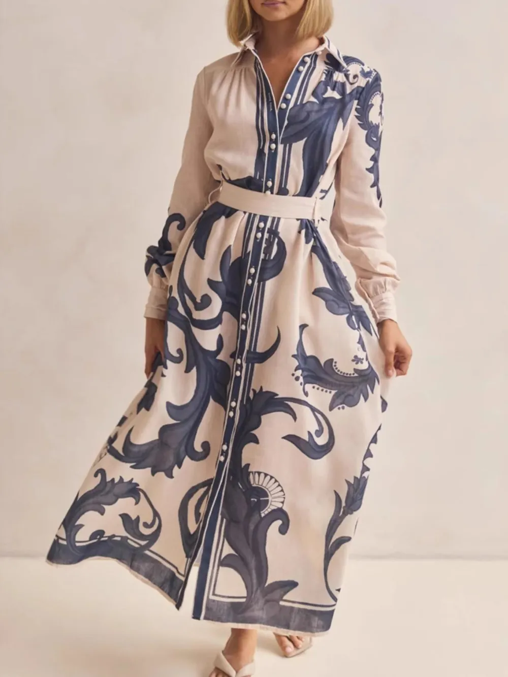 Printed Button Down Belted Shirt Dress, image 5