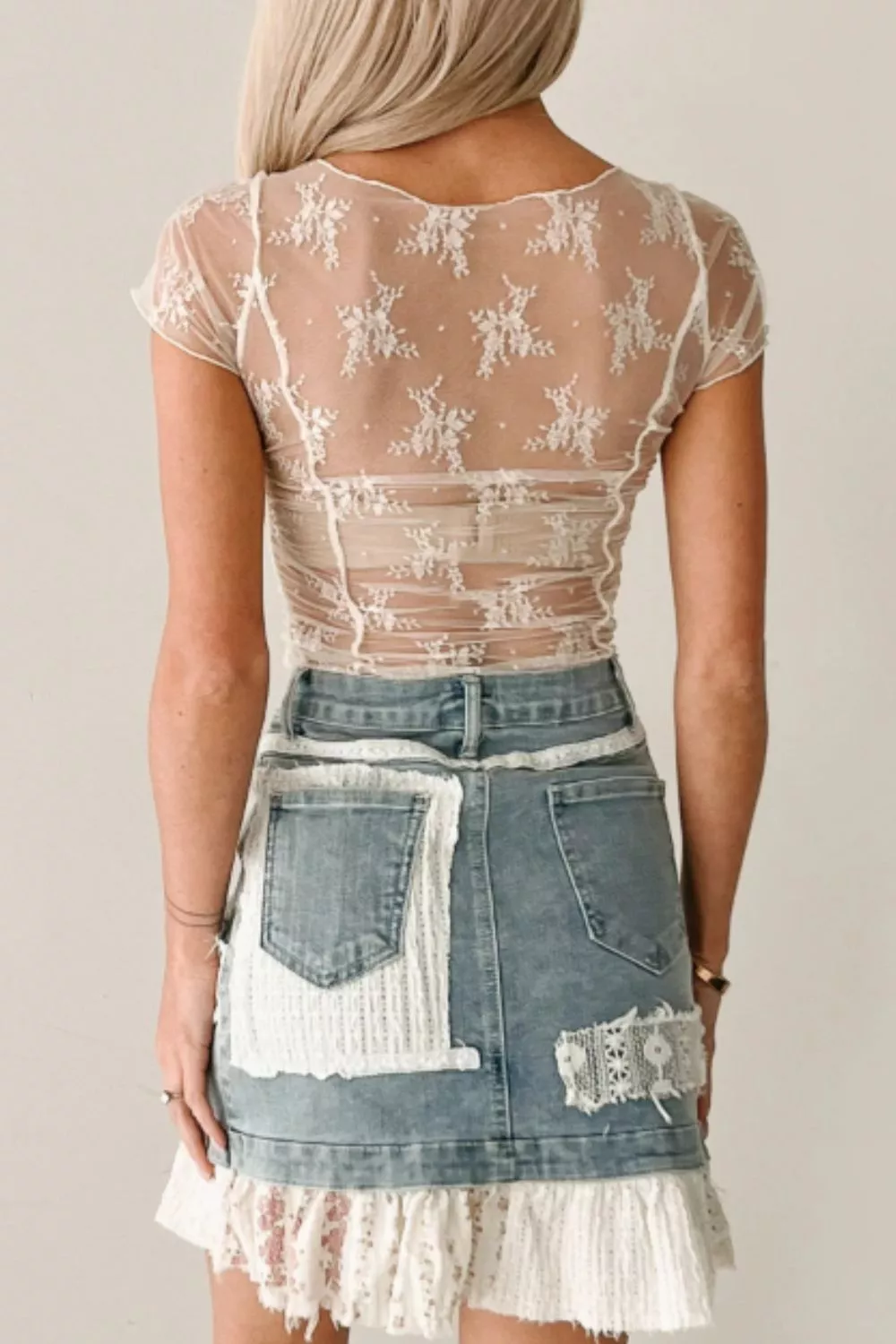 Exposed Seam Ruched Sheer Floral Mesh Top, image 3