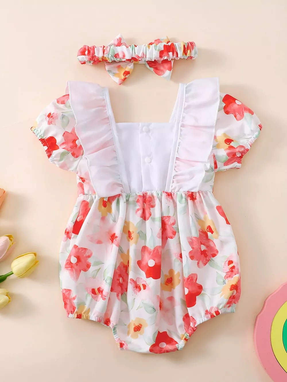 Children's Floral Print Bodysuit & Headband Set, image 4
