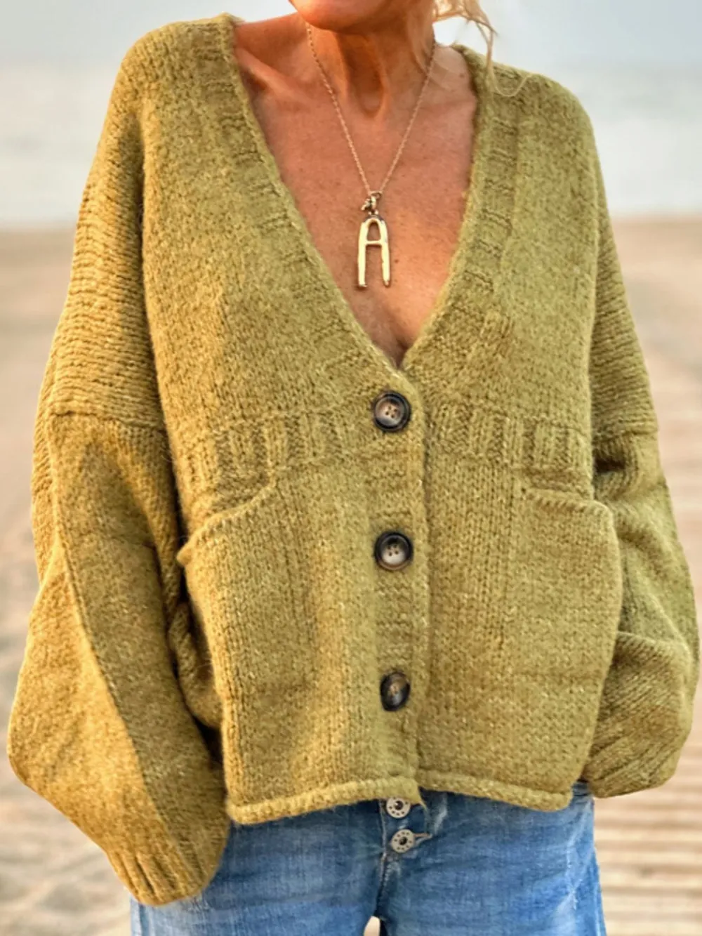 Pocketed V-Neck Button Up Cardigan, image 5