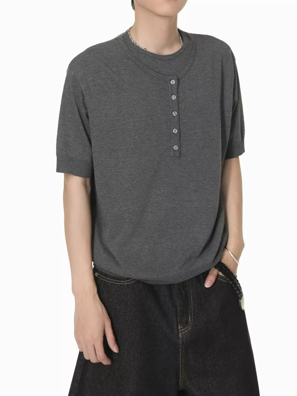 Men's Henley T-Shirt with Button Detail, image 3