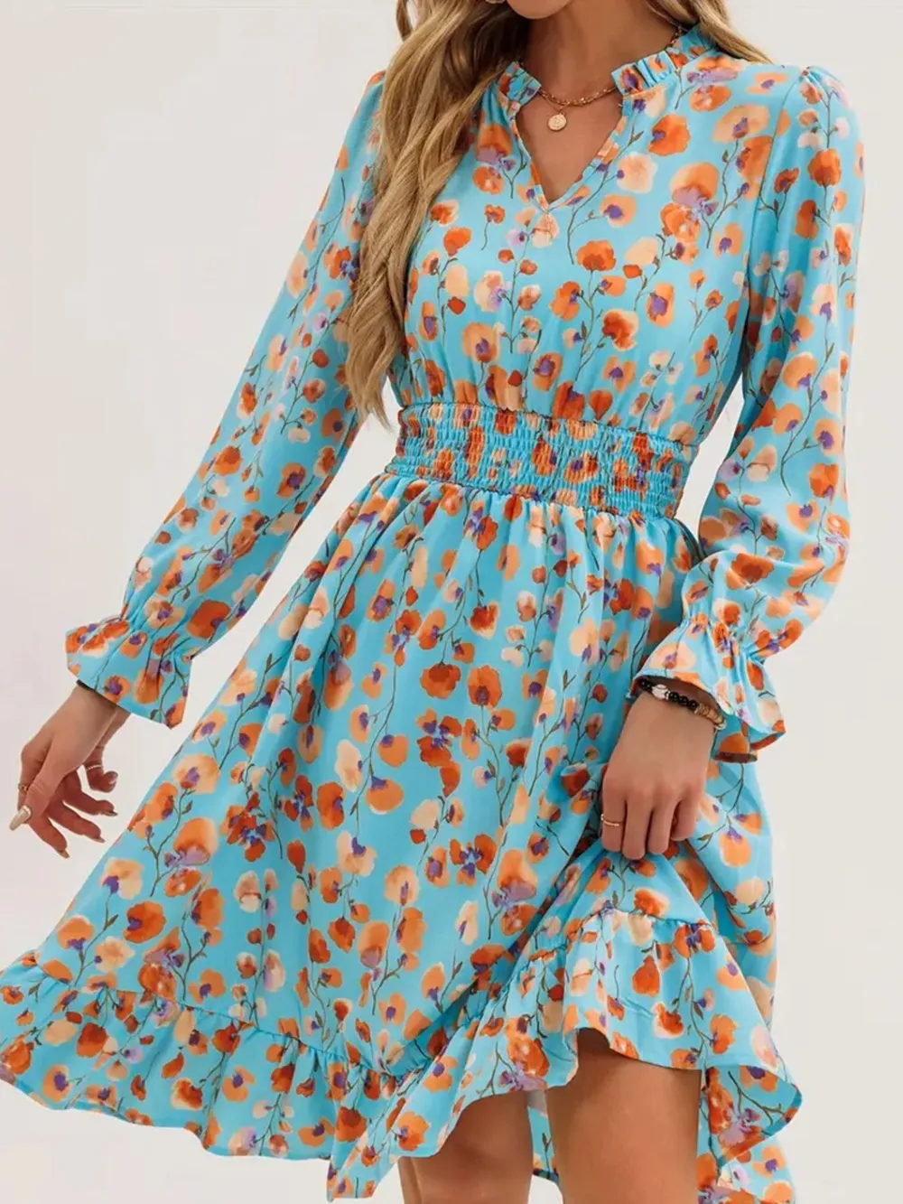 Floral Print Flounce Sleeve Ruffle Hem Dress, image 6