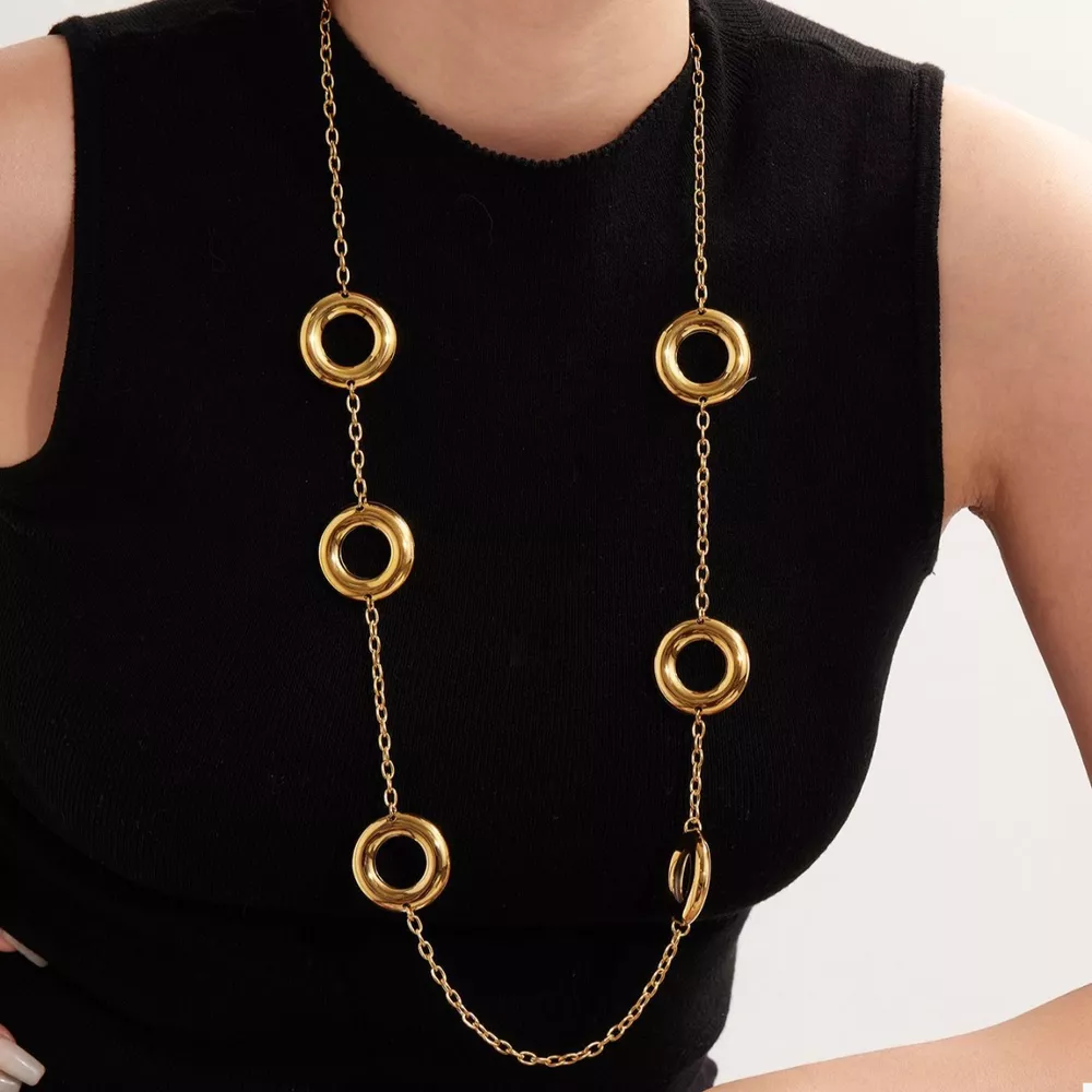 18K Gold-Plated Circle Chain Statement Necklace, image 4