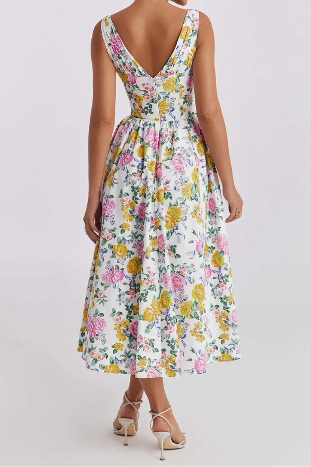 Floral V-Neck Sleeveless Midi Dress with Pockets, image 3