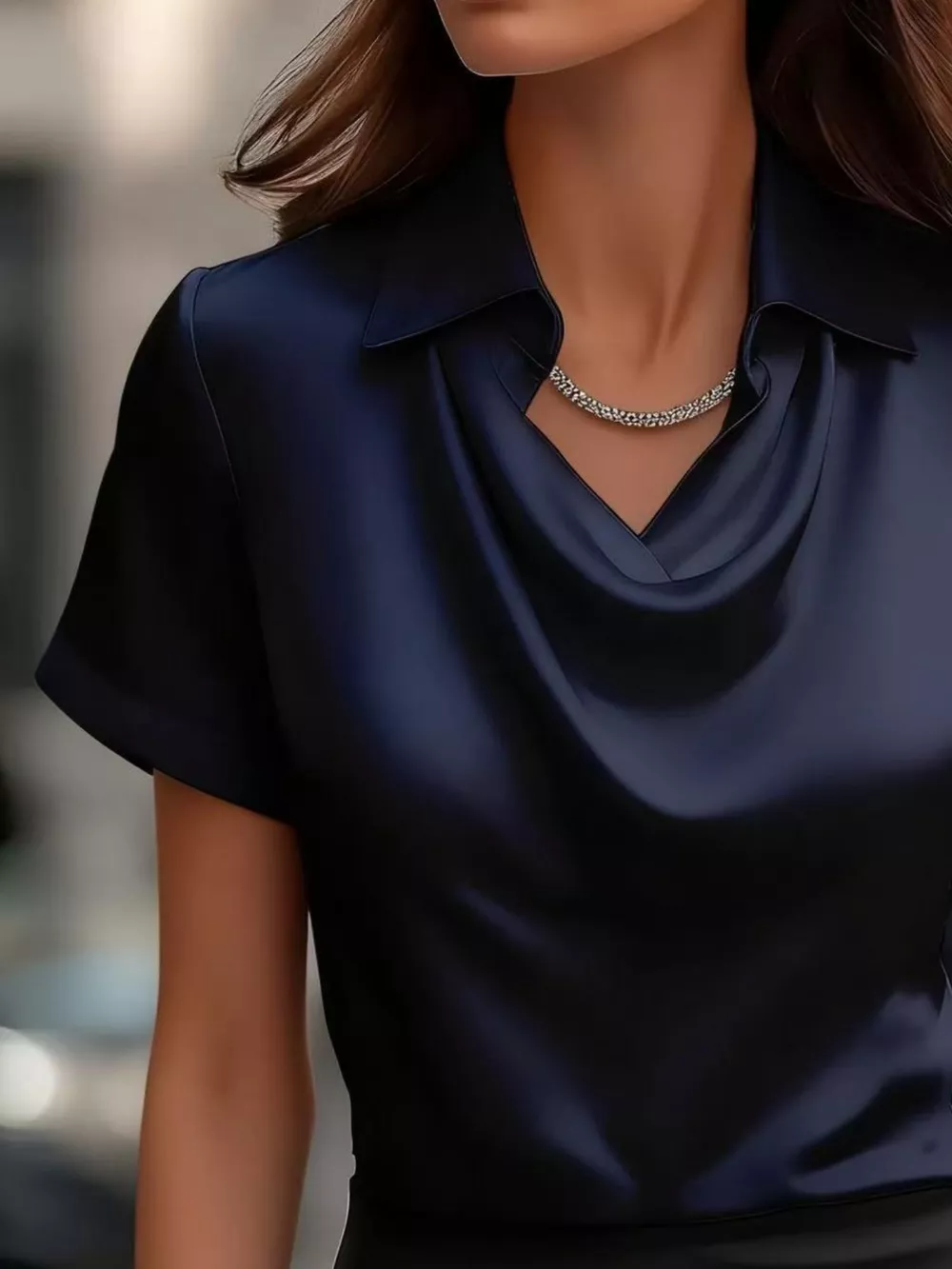 Full Size Cowl Neck Short Sleeve Satin Blouse Plus Size, image 16