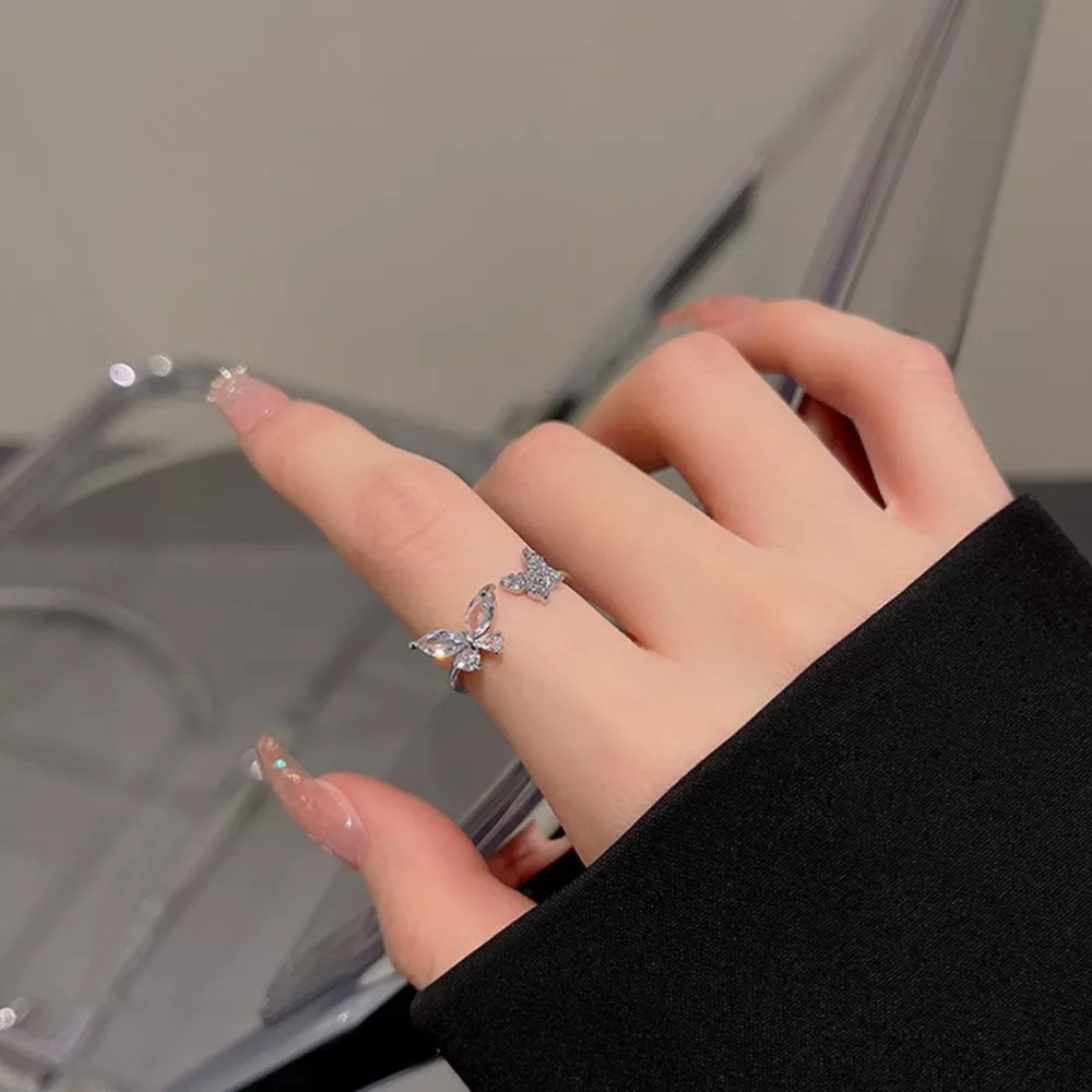 925 Sterling Silver Zircon Butterfly Open Ring, image 5