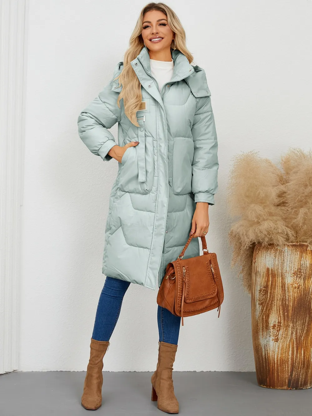 Long Sleeve Longline Hooded Winter Coat, image 7