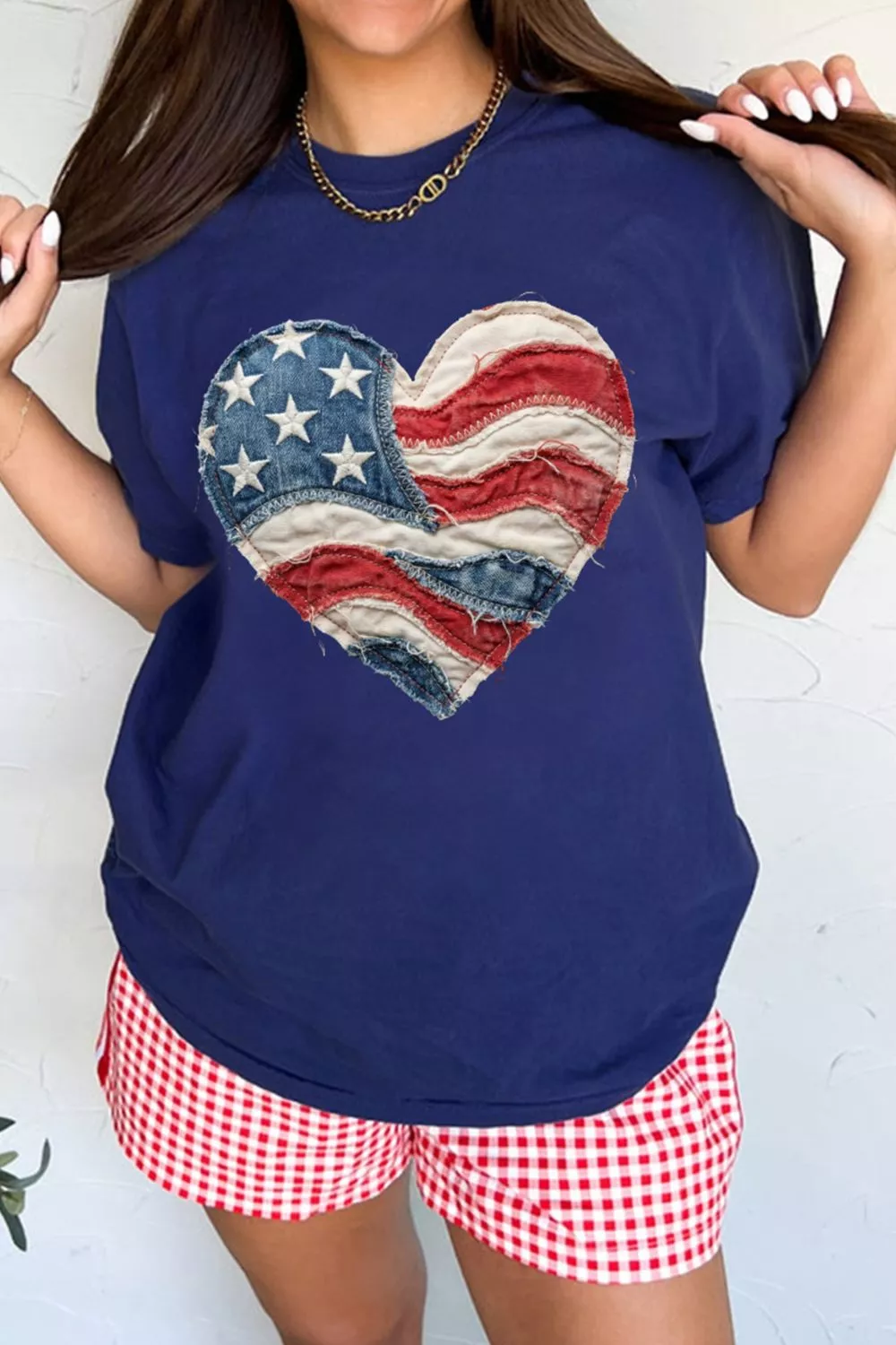 Patriotic Denim Heart Graphic T-Shirt, image 2