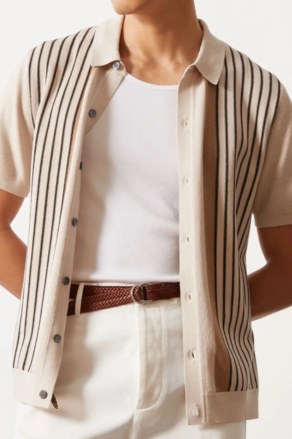 Men's Plus Size Striped Button Up Short Sleeve Shirt, image 6