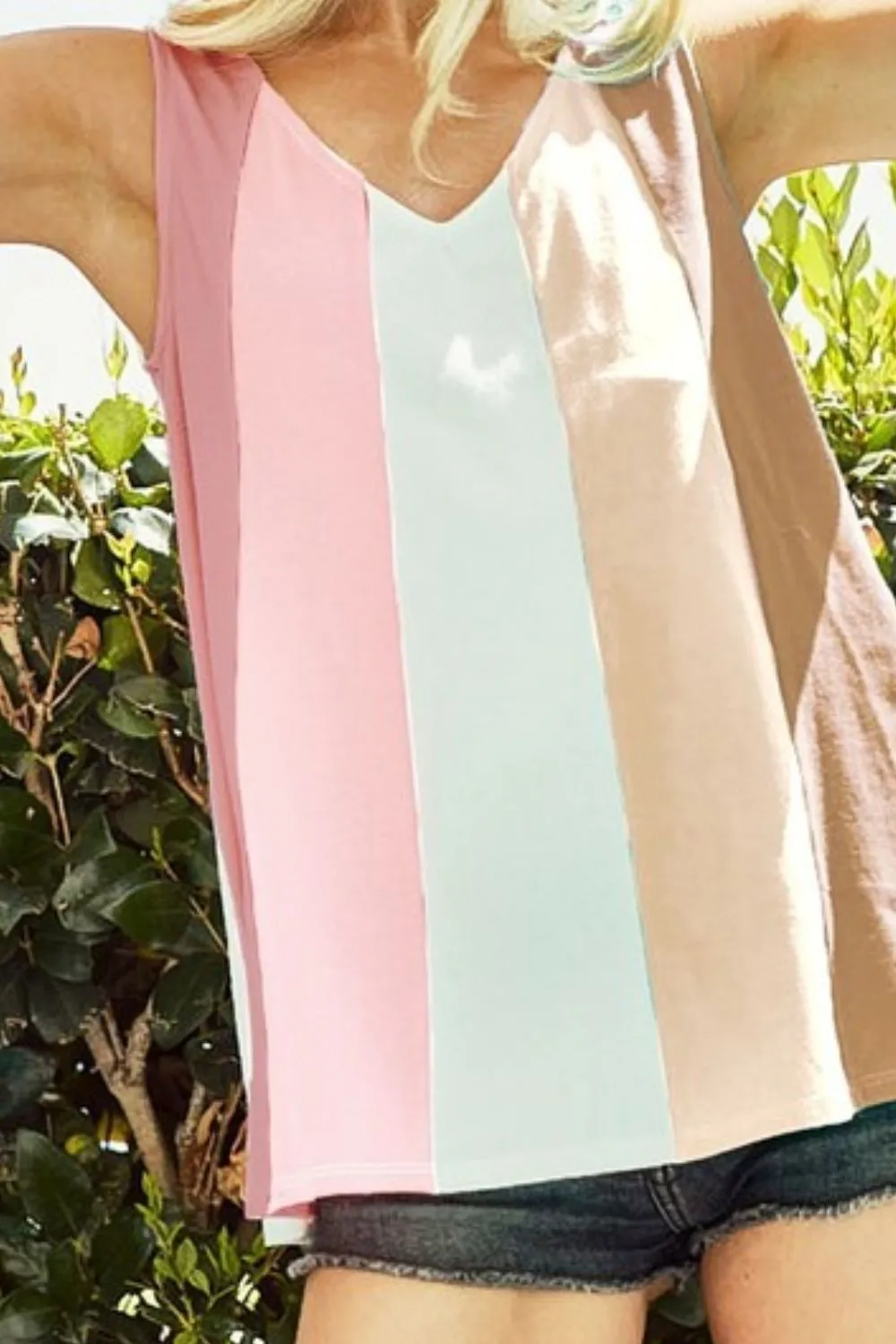 Cotton Span Knit Color Block Sleeveless Top, image 3
