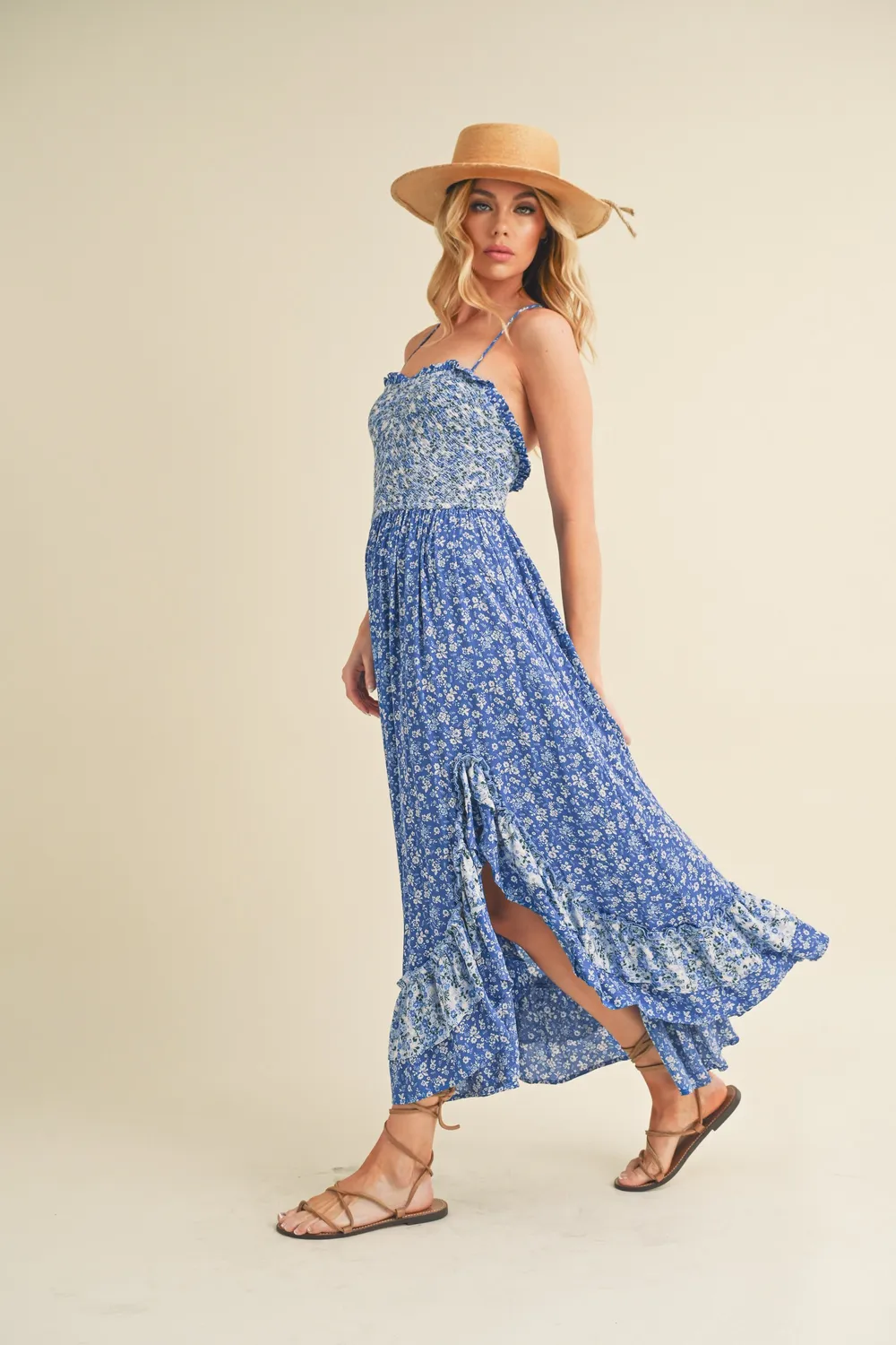 Ditsy Floral Ruffled Hem Maxi Cami Dress, image 3
