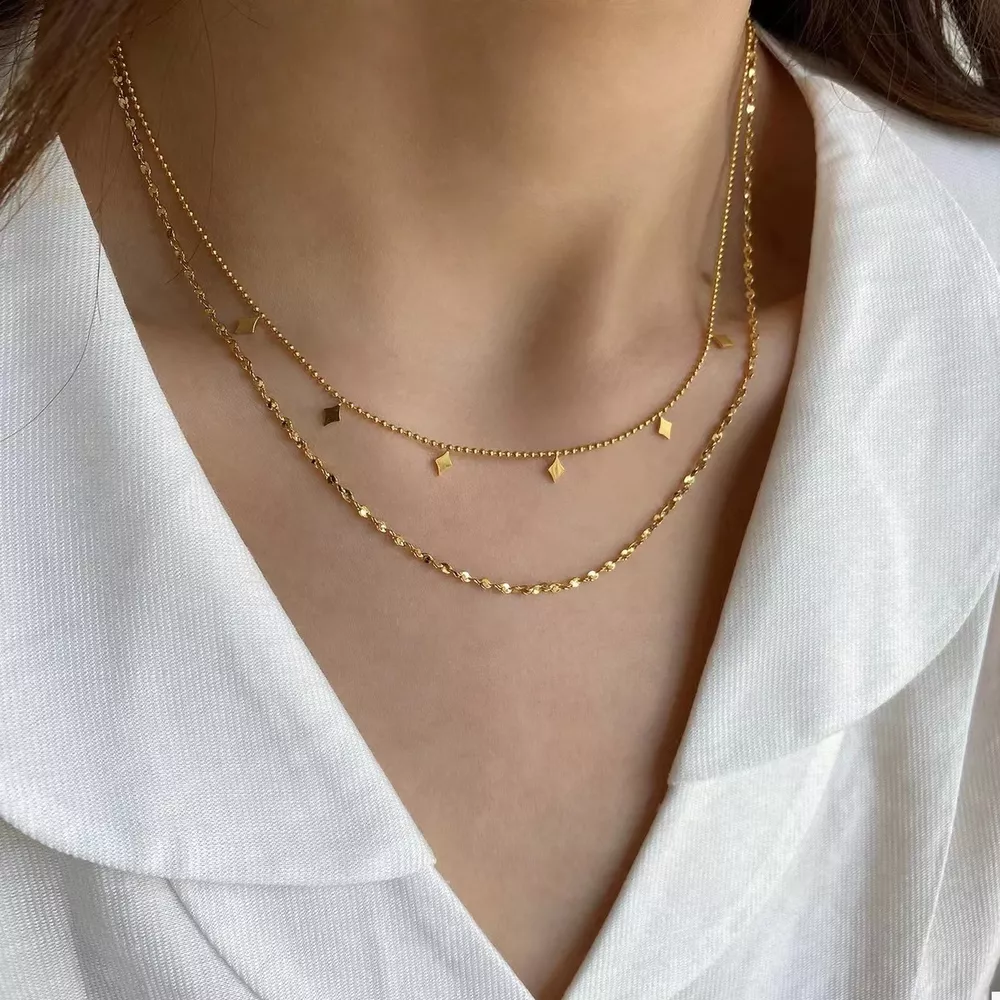 18K Gold-Plated Double Layered Necklace, image 2