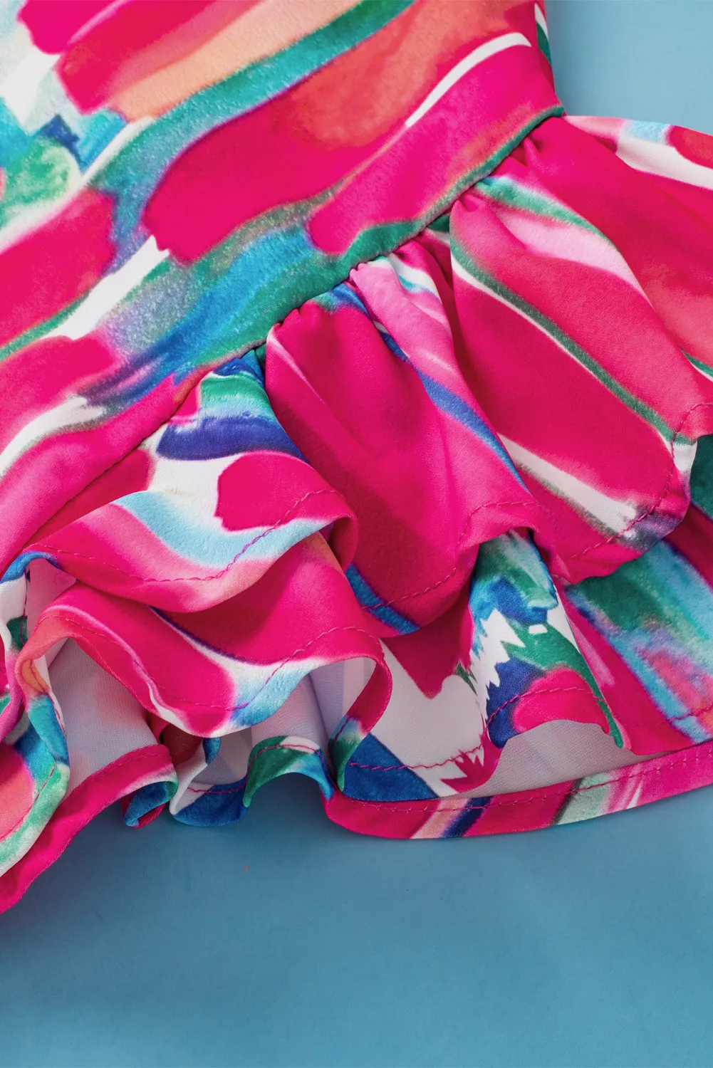 Ruffled Printed Notched Cap Sleeve Blouse, image 2
