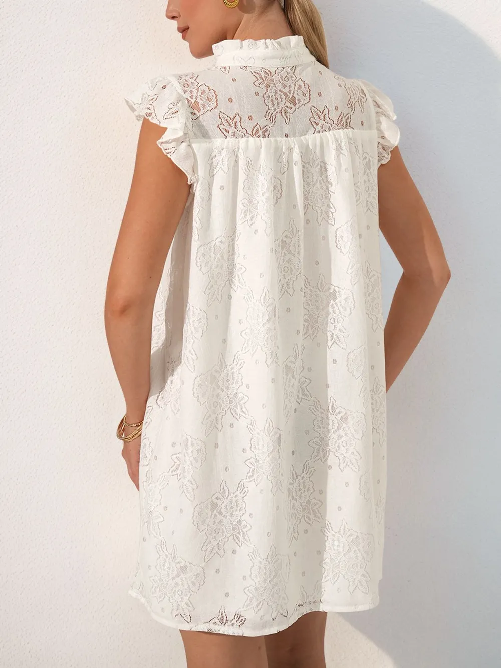 Lace Notched Cap Sleeve Mini Dress, image 3