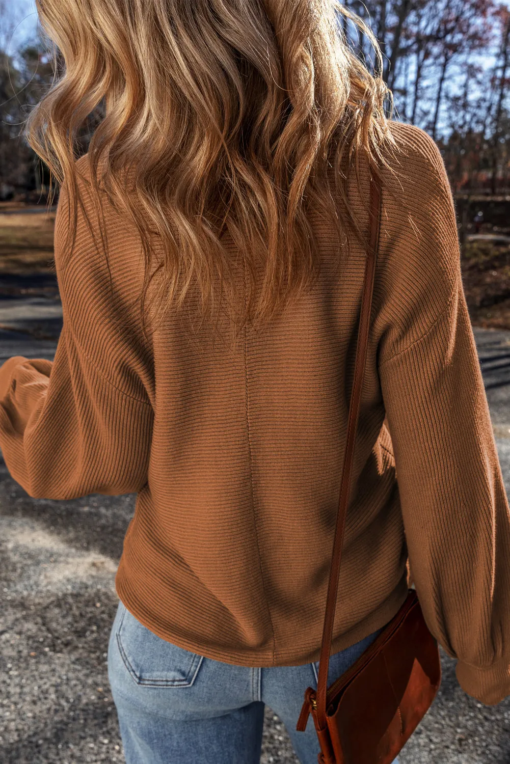 V-Neck Dropped Shoulder Long Sleeve Sweater, image 2